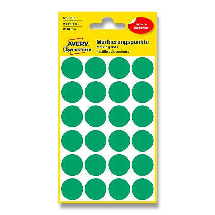 Obrázok produktu Avery Zweckform - guľaté etikety - priemer 18 mm, 96 etikiet, zelené