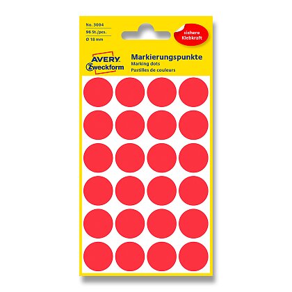 Obrázok produktu Avery Zweckform - guľaté etikety - priemer 18 mm, 96 etikiet, červené