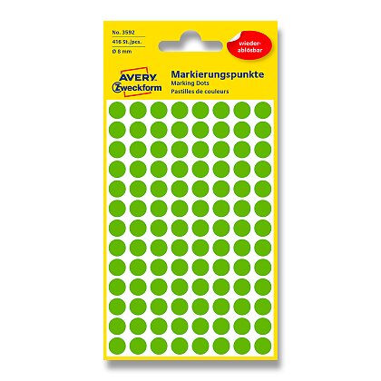 Obrázok produktu Avery Zweckform - guľaté etikety - priemer 8 mm, nepermanentné, 416 etikiet, zelené