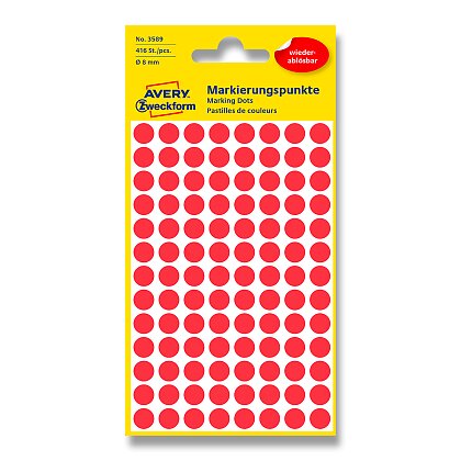 Obrázok produktu Avery Zweckform - guľaté etikety - priemer 8 mm, nepermanentné, 416 etikiet, červené
