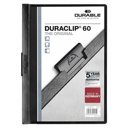 Obrázok produktu Durable Duraclip - plastový rýchloviazač s klipom - na 60 listov, A4, čierny