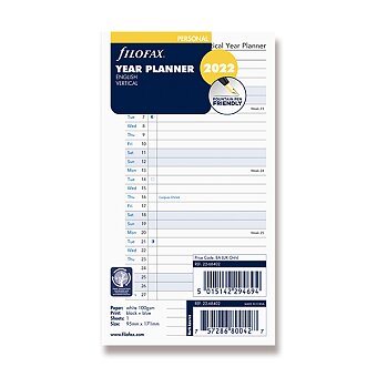 Obrázek produktu Roční plánovací kalendář 2022, Aj - vertikální, náplň osobních diářů Filofax