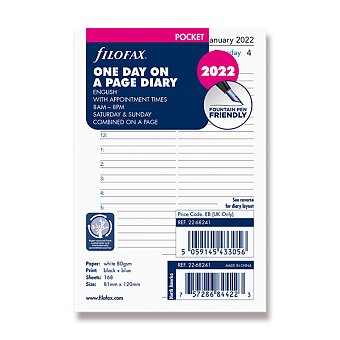 Obrázek produktu Denní kalendář 2022, Aj - náplň kapesních diářů Filofax