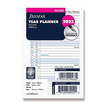 Obrázek produktu Roční plánovací kalendář 2022, Aj - vertikální, náplň kapesních diářů Filofax