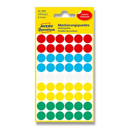 Obrázok produktu Avery Zweckform - guľaté etikety - priemer 12 mm, 270 etikiet, mix farieb