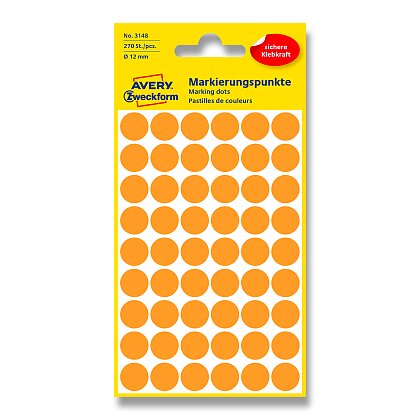 Obrázok produktu Avery Zweckform - guľaté etikety - priemer 12 mm, 270 etikiet, neónové oranžové