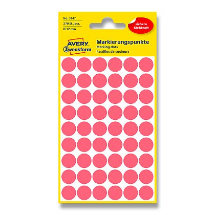 Obrázek produktu Avery Zweckform - kulaté etikety - průměr 12 mm, 270 etiket, červené neon