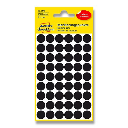Obrázek produktu Avery Zweckform - kulaté etikety - průměr 12 mm, 270 etiket, černé