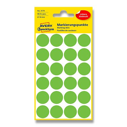 Obrázek produktu Avery Zweckform - kulaté etikety - průměr 18 mm, 96 etiket, zelené neon