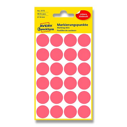 Obrázek produktu Avery Zweckform - kulaté etikety - průměr 18 mm, 96 etiket, červené neon