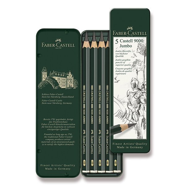 Grafitová tužka Faber-Castell Castell 9000 Jumbo 5 ks, plechová krabička