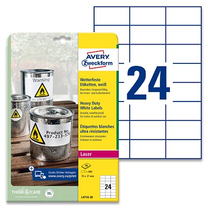 Product image Avery Zweckform - Self-adhesive white PET labels - 70.0 x 37.0 mm, 480 labels