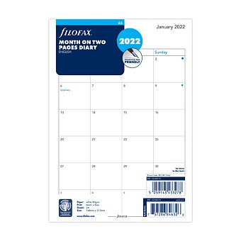 Obrázek produktu Měsíční kalendář 2022, Aj - náplň A5 diářů Filofax