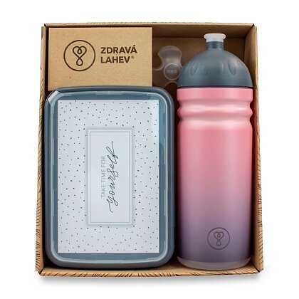Product image Zdravá lahev 0,7 l + Zdravá sváča Pastel - šedorůžová, set