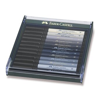 Obrázek produktu Popisovače Faber-Castell Pitt Artist Pen Brush - 12 ks, odstíny šedi