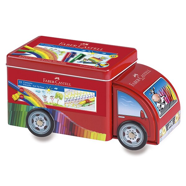Dětské fixy Faber-Castell Connector plechové autíčko, 33 barev
