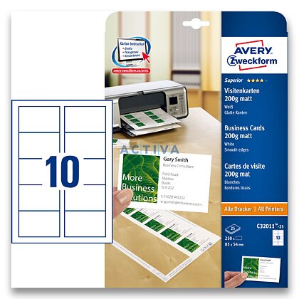 Obrázok produktu Avery Zweckform - vizitkový kartón s hladkými hranami - 200 g, biele, matné,25 hárkov