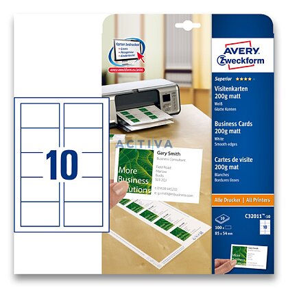 Obrázok produktu Avery Zweckform - vizitkový kartón s hladkými hranami - 200 g, biele, matné,10 hárkov