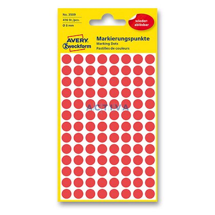 Obrázok produktu Avery Zweckform - guľaté etikety - priemer 8 mm, nepermanentné, 416 etikiet, červené
